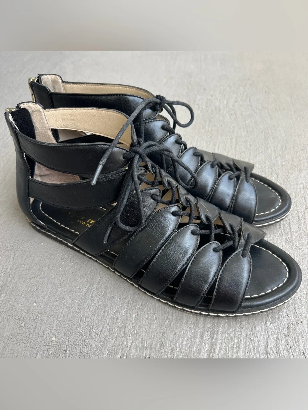 Bettye Muller Black Leather Gladiator Lace-Up Sandals 7.5